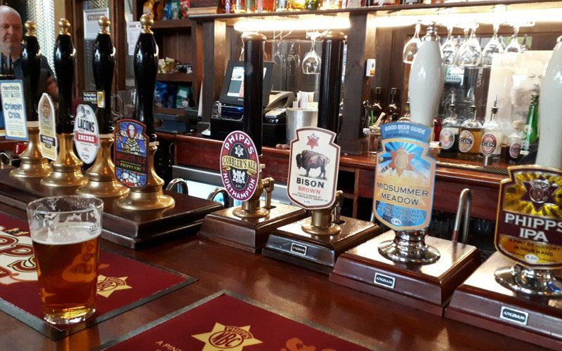 Hand pumps at the Albion Brewery Bar